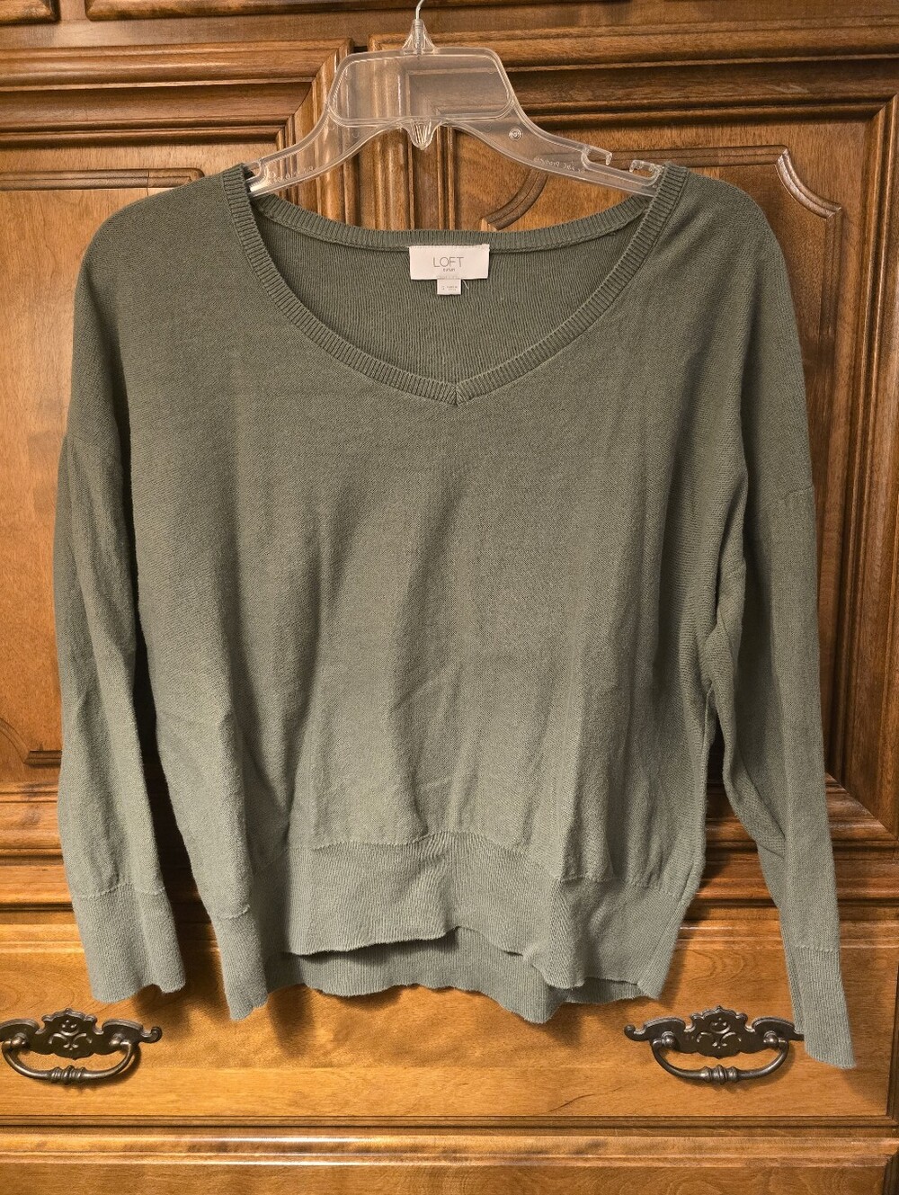 LOFT Olive Green V-Neck Lightweight Sweater